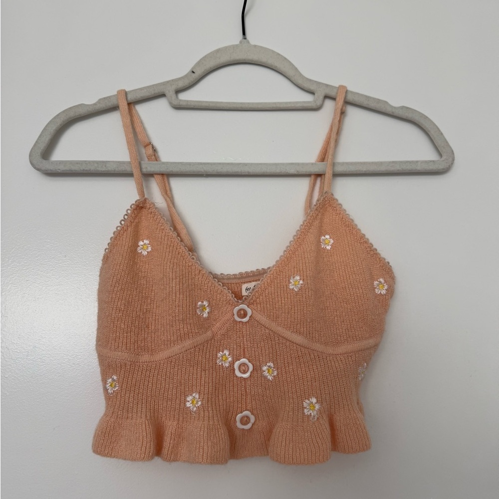 For love and lemons women’s Peach Floral Flower Knit Crop Top
